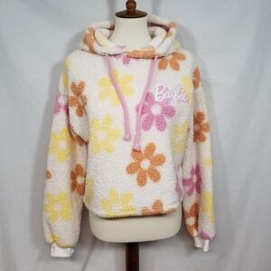 Barbie Athleisure Women Ivory Pastel Floral Print Cropped Hoodie Sweatshirt XS